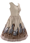 1950s Poodle Print Oatmeal Cotton Novelty Dress- New!