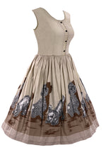 1950s Poodle Print Oatmeal Cotton Novelty Dress- New!