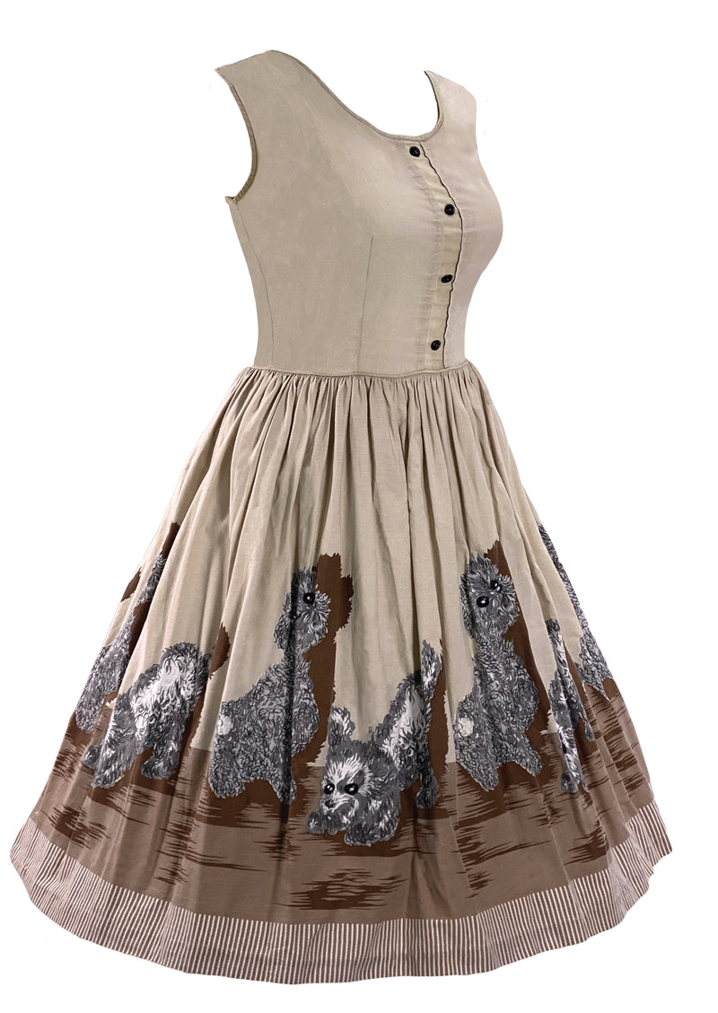 1950s Poodle Print Oatmeal Cotton Novelty Dress- New!