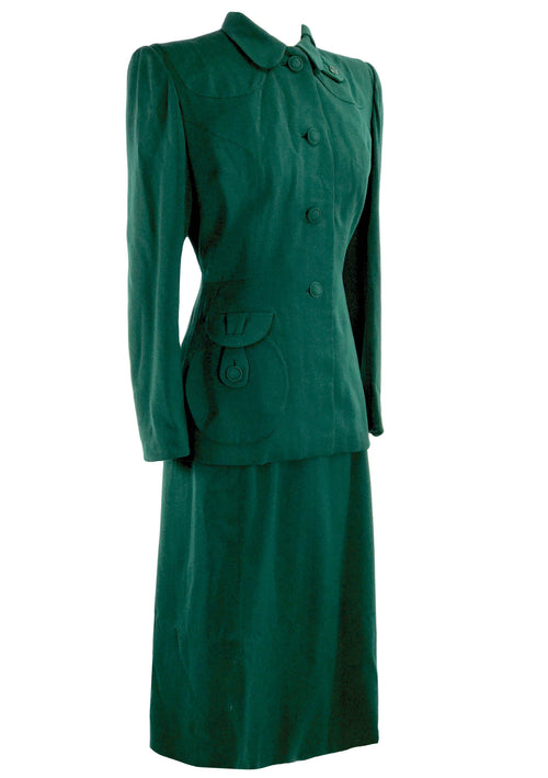 Rare Early Couture 1940s Green Lilli Ann Suit - New! ( ON HOLD)