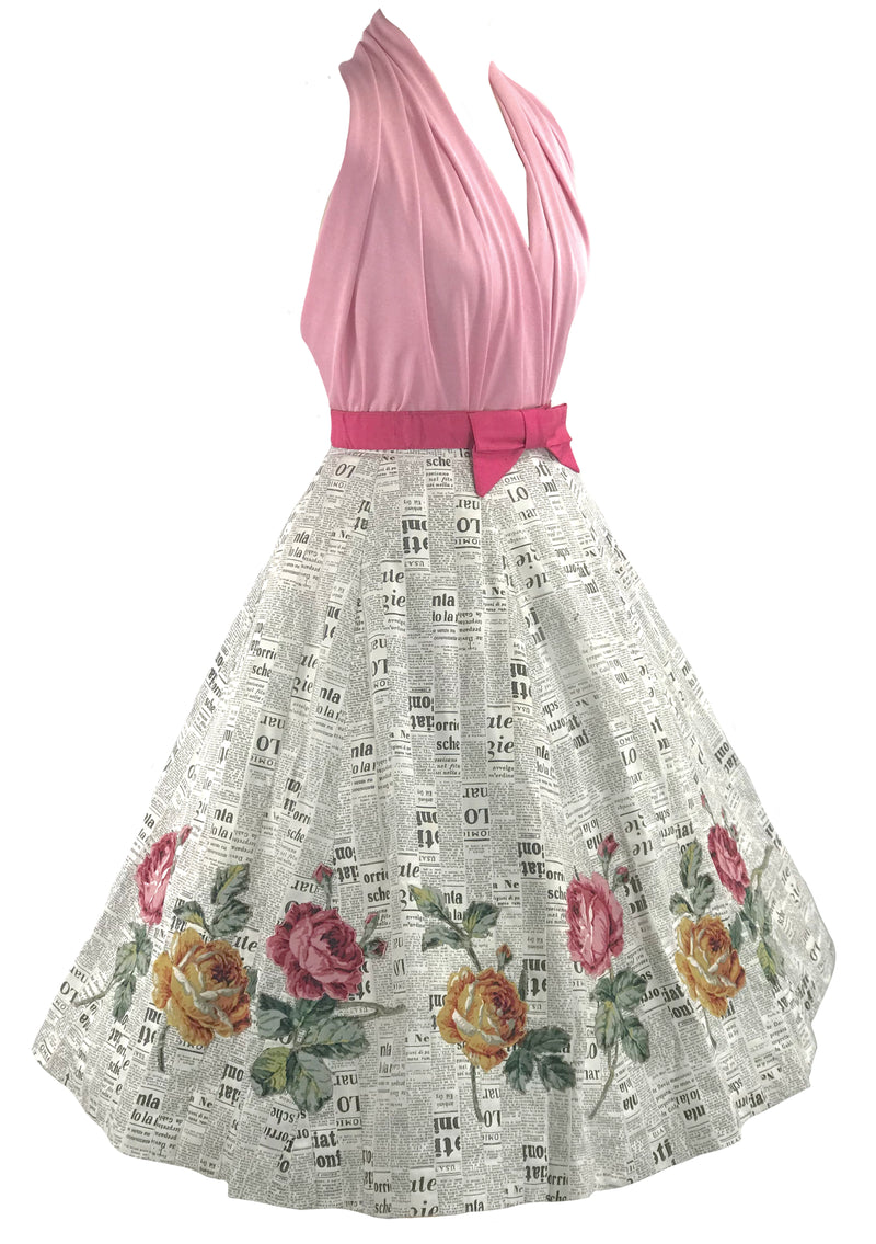 1950s Novelty Newsprint Skirt with Rose Appliques - New!
