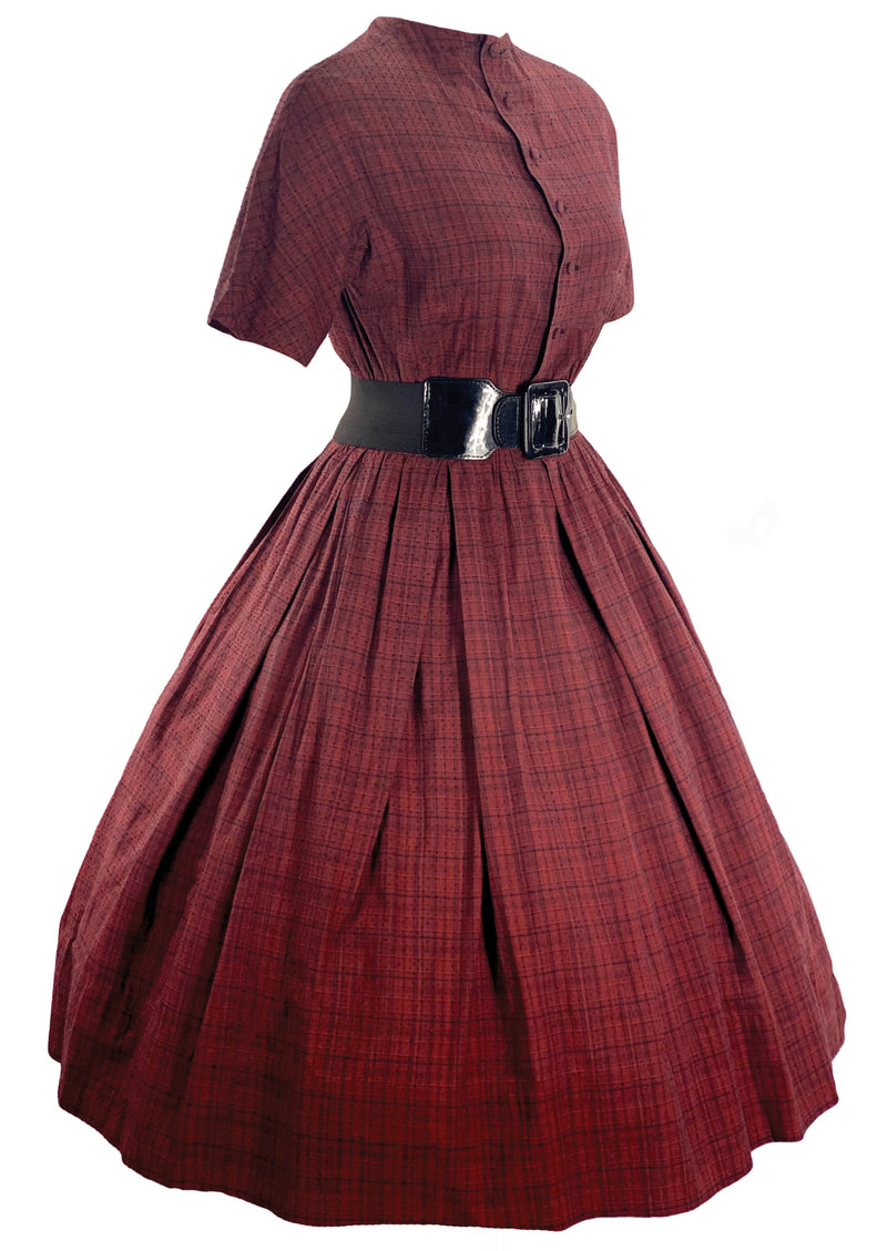 Late 1950s to Early 1960s Red Plaid Cotton Dress- New!