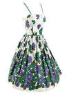 Early 1960s Purple and Green Floral Border Print Sundress  New!