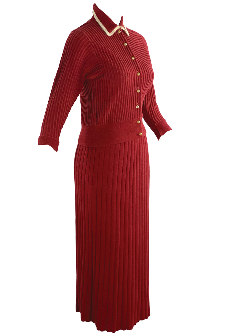 Vintage 1940s Cherry Red Knit Suit- New!