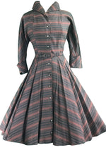 Late 1940s Early 1950s Grey & Pink Chevron Stripe Dress- New!