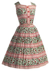 Late 1950s Early 1960s Rosebuds and Stripes Dress - New!