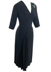 Classic 1940s Draped Black Rayon Dress- New!