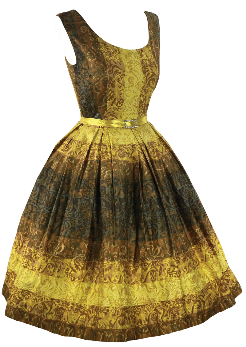 Vintage 1950s Golden Scroll Cotton Dress- New!