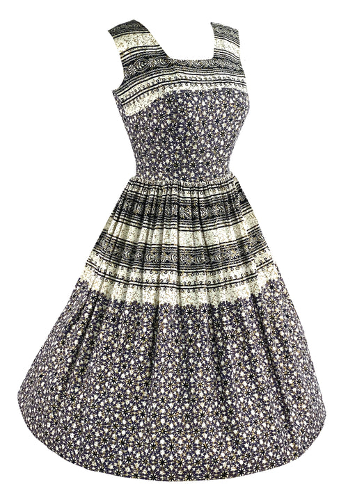 Vintage 1950s Black & White Print Cotton Dress- NEW!