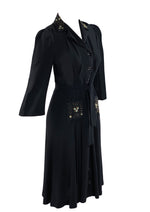 Vintage Early 1940s Studded Black Crepe Button-Through Dress - NEW!