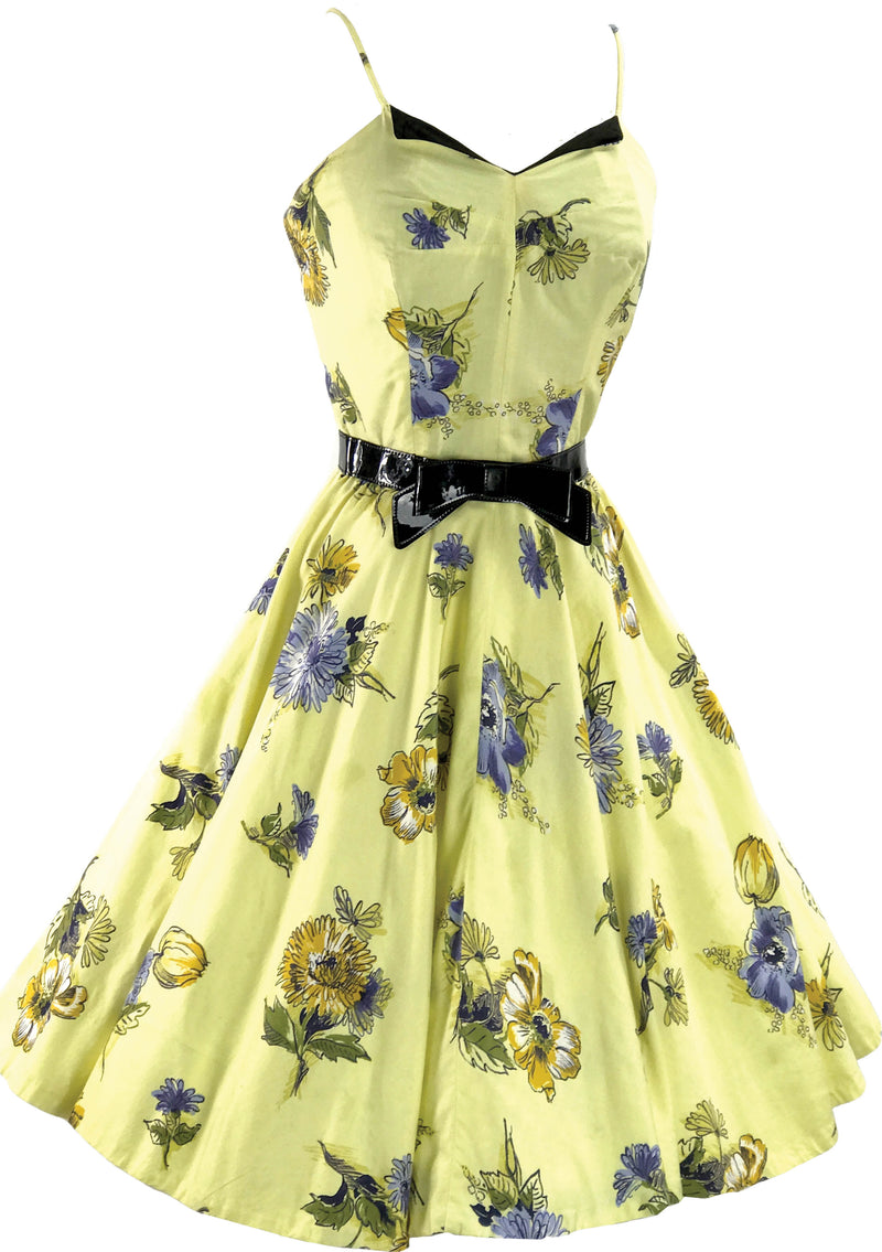 1950s Daffodil Yellow Floral Cotton Dress Ensemble - New!