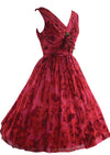 Stunning 1950s Red Rose Organza 3D Party Dress - New!