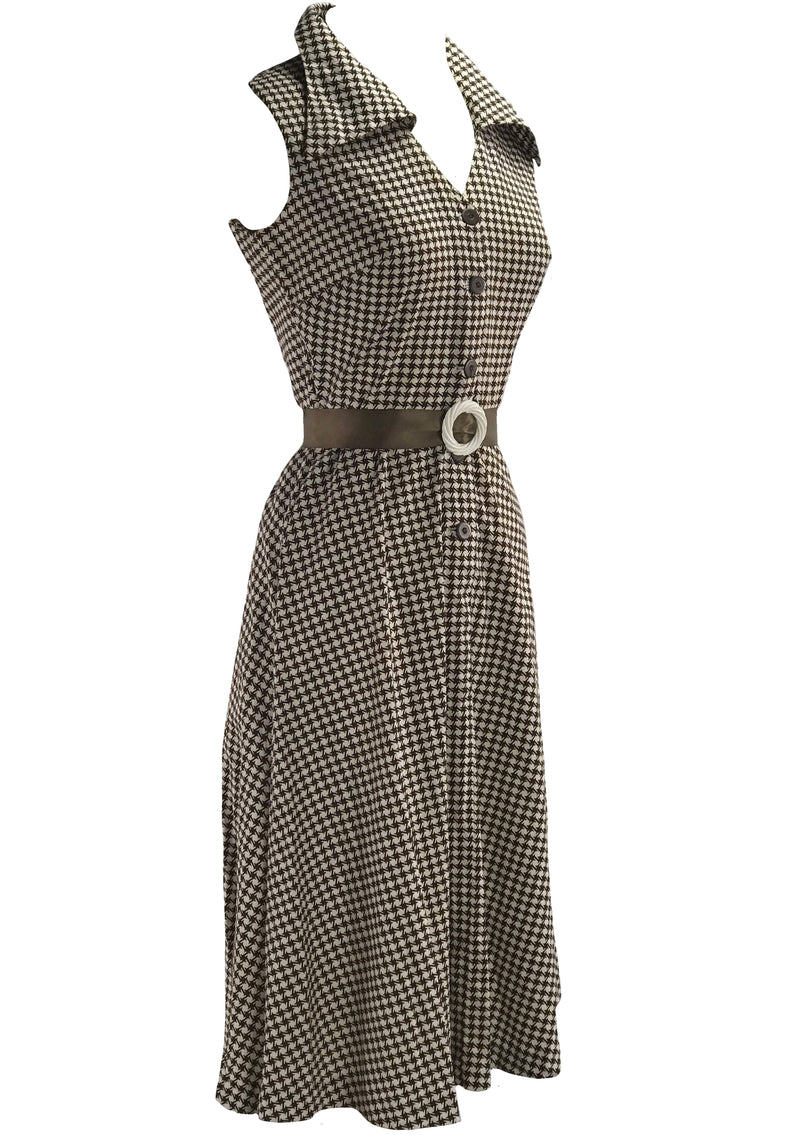1970s Brown & White Houndstooth Horrockses Designer Dress- New!