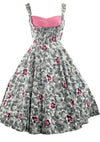 Stunning 1950s Pink & Grey Roses Cotton Dress  - New!