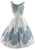 Vintage 1950s Muted Blue and White Cotton Dress- New!