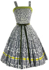 Vintage 1950s B&W Cotton Sundress Ensemble with Chartreuse- New!