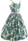 Gorgeous 1950s Blue Floral Cotton Sundress - New!