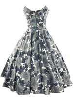 Stylish 1950s Strapless Gray Floral Cotton Cocktail Dress- New!