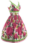 Vintage 1950s Large Pink Rose Print Cotton Dress- New!