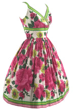 Vintage 1950s Large Pink Rose Print Cotton Dress- New!