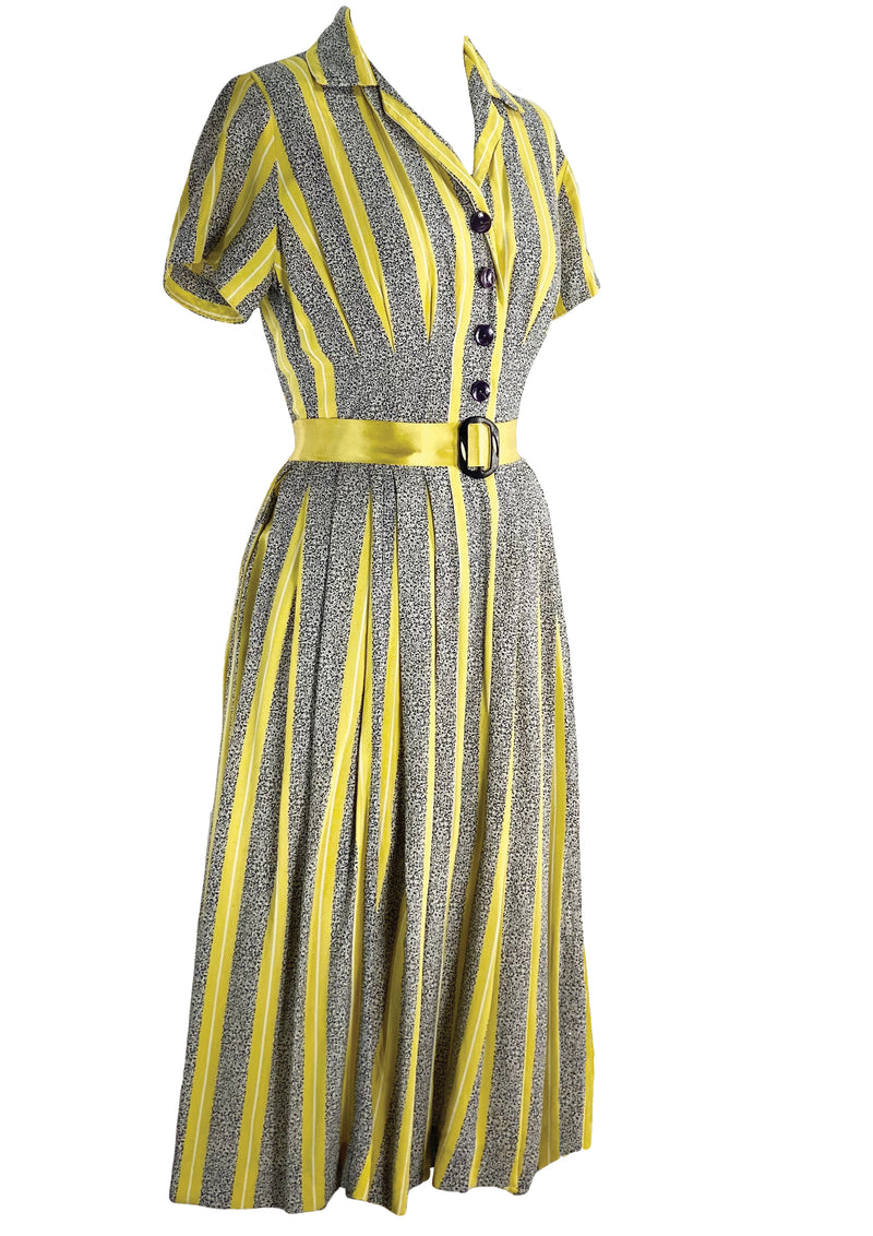 Stunning 1940s Striped Rayon Day Dress- New!