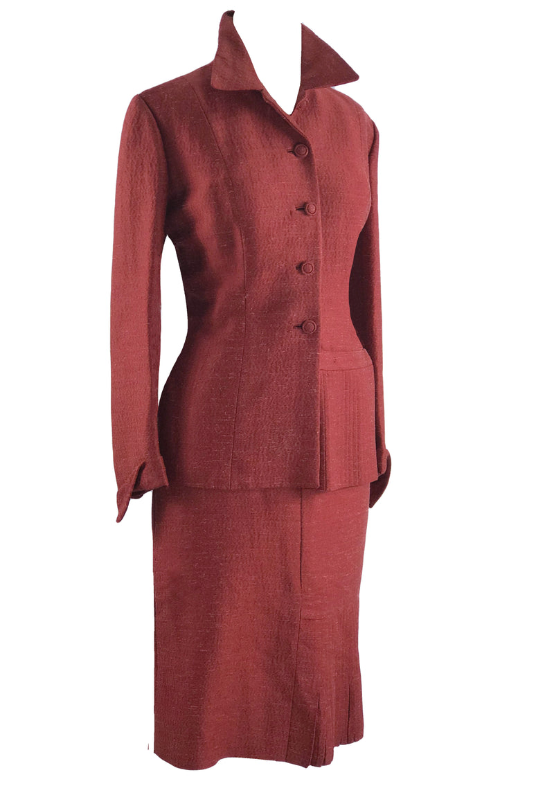 1950s Designer Lilli Ann Cranberry Red Silk Suit- New!