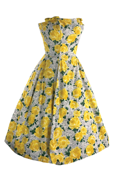 1950s Yellow Roses Cotton Horrockses Dress- New!