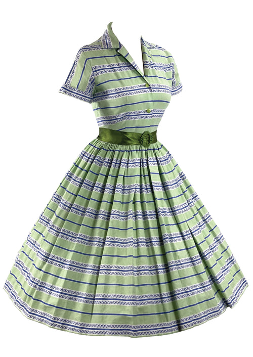 Late 1950s Blue and Green Striped Cotton Dress - NEW!