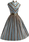 1950s Blue and Brown Striped Dress