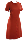 Vintage 1960s Brick Red Wool Designer Dress- New!