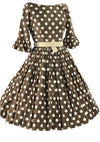 Late 1950s Cocoa Polka Dot Cotton Dress - New!