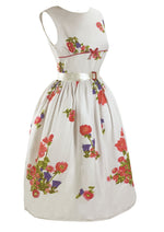 Late 1950s Early 1960s White Floral Garland Pique Dress - New!