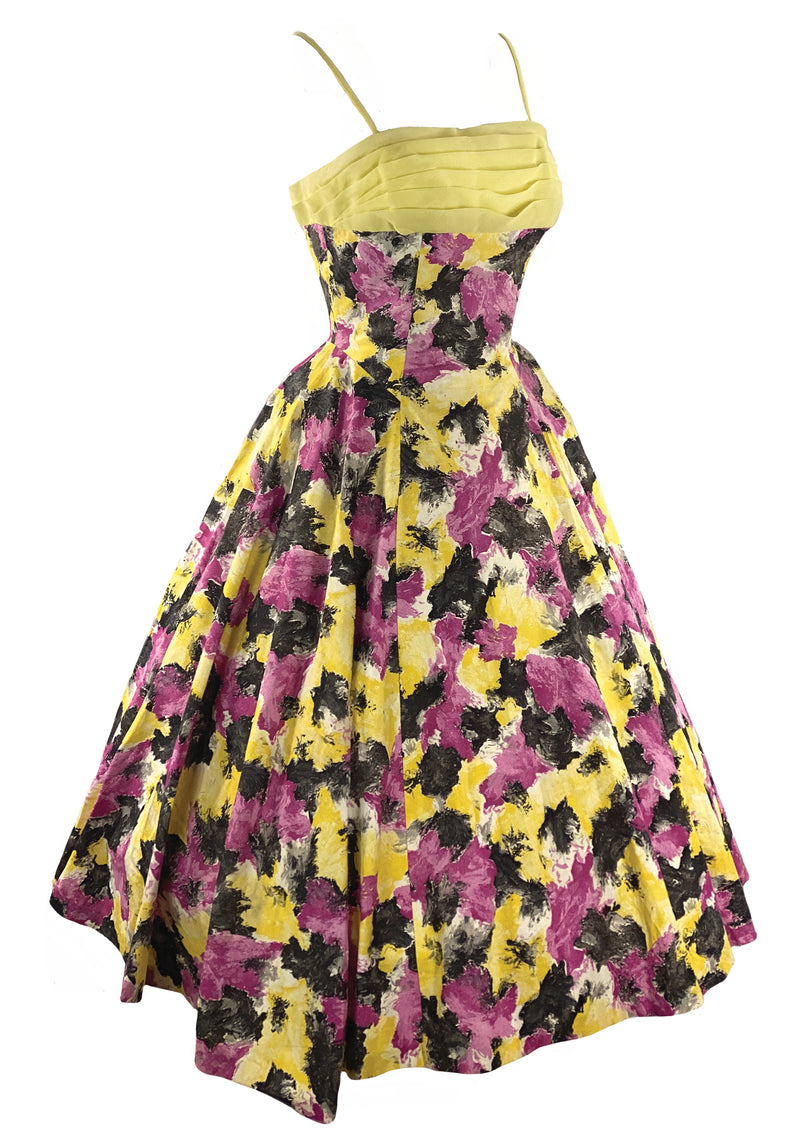 1950s Rose Pink and Yellow Abstract Floral Cocktail Dress- New!