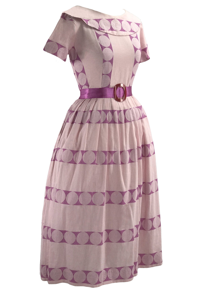 Vintage 1950s Pink & Lilac Embroidered Cotton Dress- New!