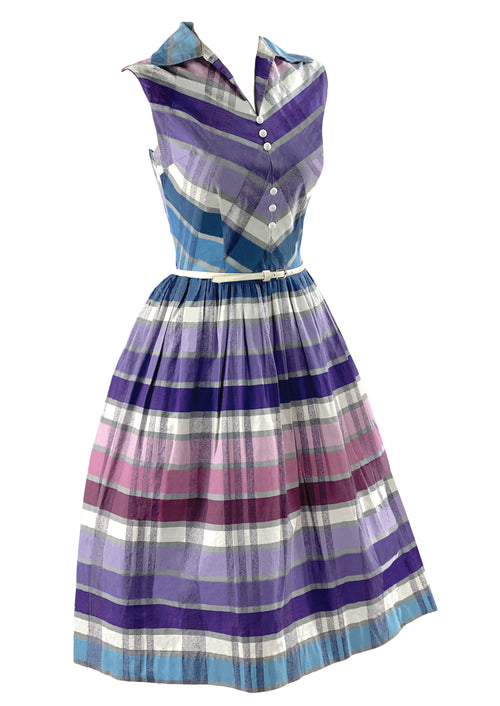 Vintage 1950s Purple, Blue & Pink Plaid Cotton Dress- NEW!