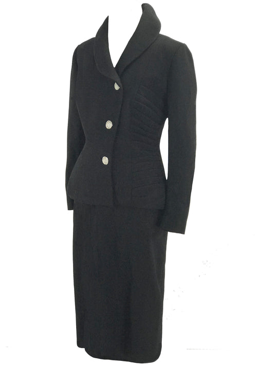 Vintage 1950s Black Wool Crepe Lilli Ann Suit - New! (ON HOLD)