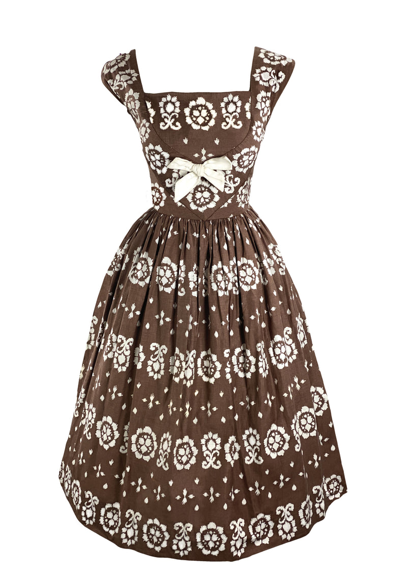Vintage 1950s Brown and White Horrockses Designer Dress- New!