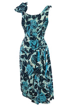 Late 1950s Early 1960s Blue Roses Cotton Dress - New!