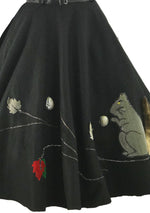 Vintage 1950s Black Felt 3D Applique Squirrel Skirt- New!