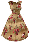 Deadstock Late 1950s Red Roses on Rose Gold Cotton- New!