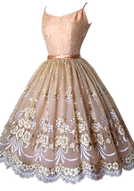 1950's Peach Painted Floral Chiffon Party Dress- New !