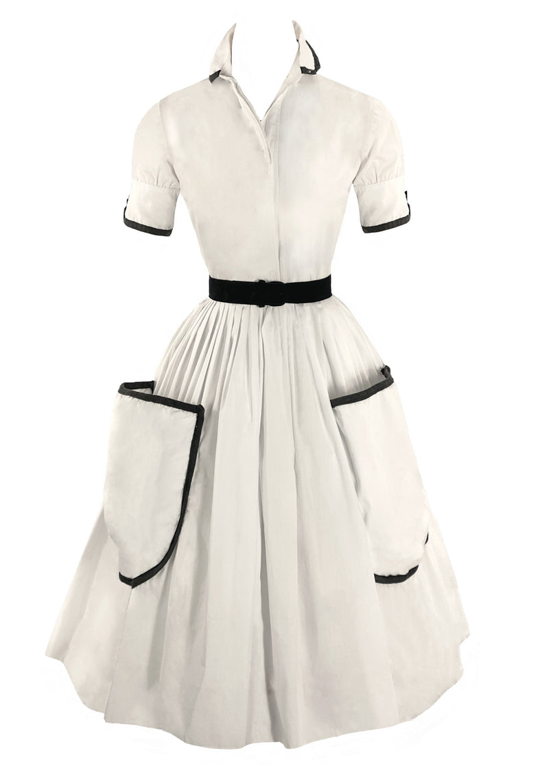Late 1950s to Early 1960s White Cotton Dress- New!