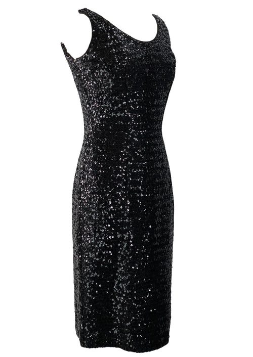 Eye-Catching Early 1960s Black Sequin Sheath Dress - NEW!