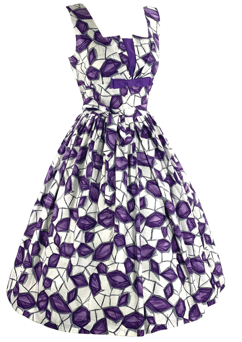 Vintage 1950s Purple and White Stained Glass Print Dress- New!