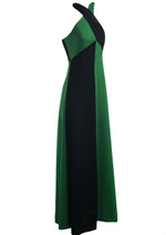 Vintage 1970s Green and Black Colour Block Maxi Dress- New!