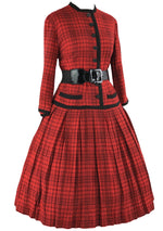 Vintage 1950s Red & Black Plaid Wool Dress- New!