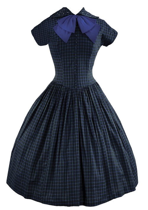 Vintage 1950s Black and Blue Plaid Day Dress- NEW!