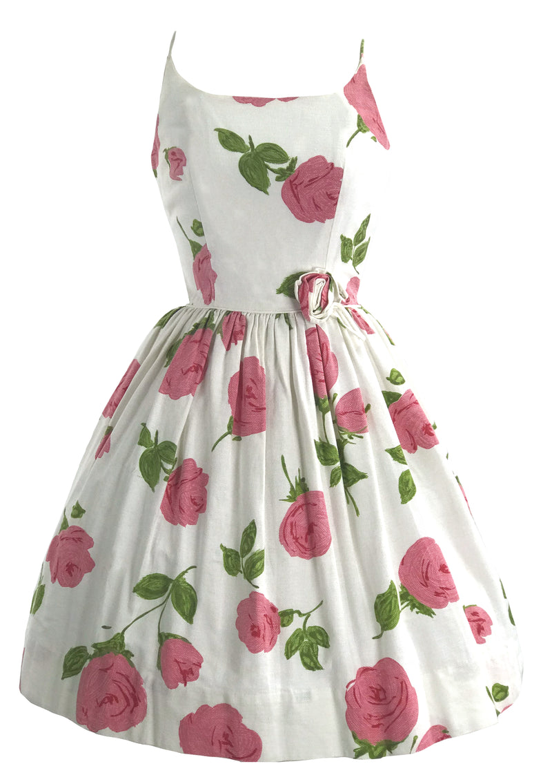 Vintage 1950s Pink Roses Pique Cotton Sundress- New! (ON HOLD)