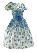 Original 1950's Sky Blue Cascading Floral Print Dress - New!