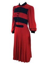 Striking Late 1930s Early 1940s Red & Black Dress- New!